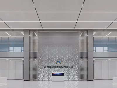 Sleek Modern Corporate Reception Lobby With Elegant Brand Display Wall And Bright Spacious Office Interior 3d model