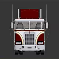 Classic Red and White Truck with Cab Wheels and Reflective Surface on Dark Background