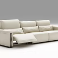 Modern Cream Leather Three Seater Sofa With Extendable Footrest For Living Room