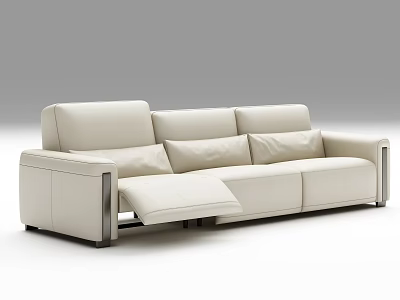Modern Cream Leather Three Seater Sofa With Extendable Footrest For Living Room 3d model