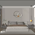 Modern Bedroom Interior Design With Circular Decor Headboard Wall Nightstands Table Lamps And Area Rug