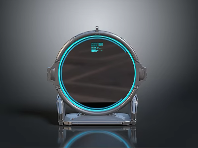 Futuristic Circular Smart Display With Blue Glowing Border And Transparent Stand 3d model