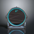Futuristic Circular Smart Display With Blue Glowing Border And Transparent Stand
