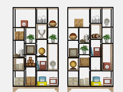 Modern Open Multi Tiered Shelving Unit with Storage Boxes Potted Plants Books and Decorative Items 3d model