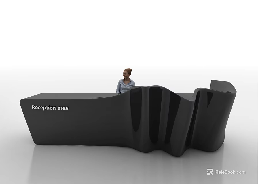 Black Modern Reception Desk With Unique Sleek Curves In Reception Area 3d model 