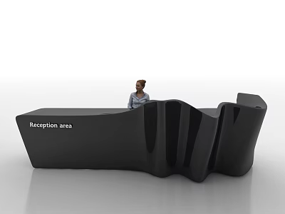 Black Modern Reception Desk With Unique Sleek Curves In Reception Area 3d model