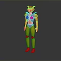 3D Humanoid Fantasy Character With Pink Yellow Body Red Horns Blue Center And Red Joints
