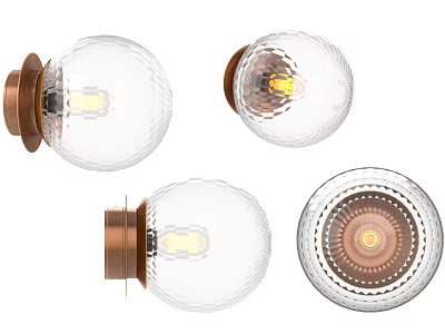 Modern Spherical Glass Wall Sconces With Brass Base And Textured Shade 3d model