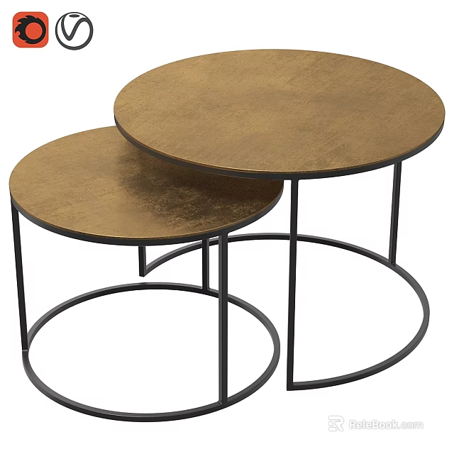 Nesting Round Functional Tables with Golden Top and Black Metal Legs for Modern Living Space 3d model 
