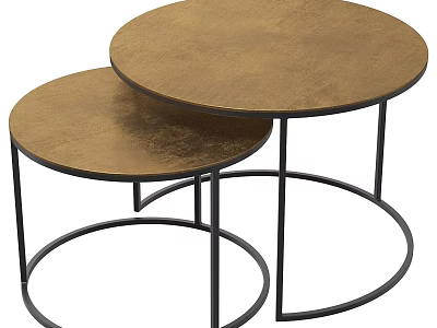 Nesting Round Functional Tables with Golden Top and Black Metal Legs for Modern Living Space 3d model