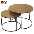 Nesting Round Functional Tables with Golden Top and Black Metal Legs for Modern Living Space