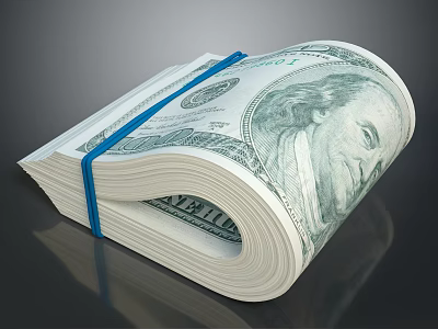 Unique Cup Shaped Rolled Dollar Bills Secured With Blue Rubber Band 3d model