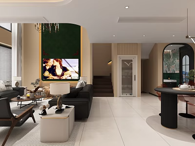 Modern Elegant Living And Dining Room Interior With Sofa Coffee Table TV Wall And Chairs 3d model