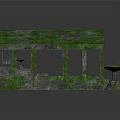 Moss Covered Stone Pavilion Structure With Columns Sloped Roof And Platform