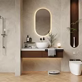 Elegant Modern Bathroom Vanity Cabinet with Oval Backlit Mirror and Countertop Sink