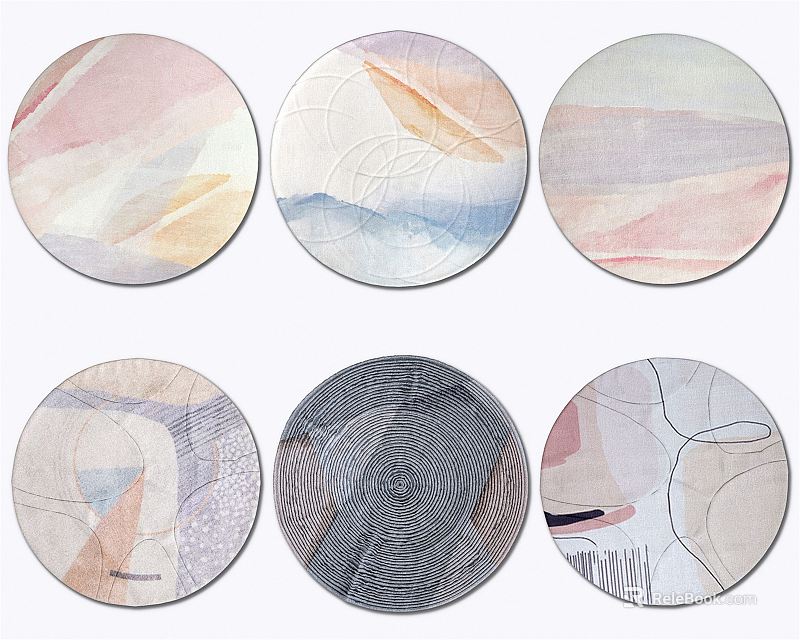 Round Rugs With Various Abstract Patterns And Soft Color Tones For Home Decor 3d model 