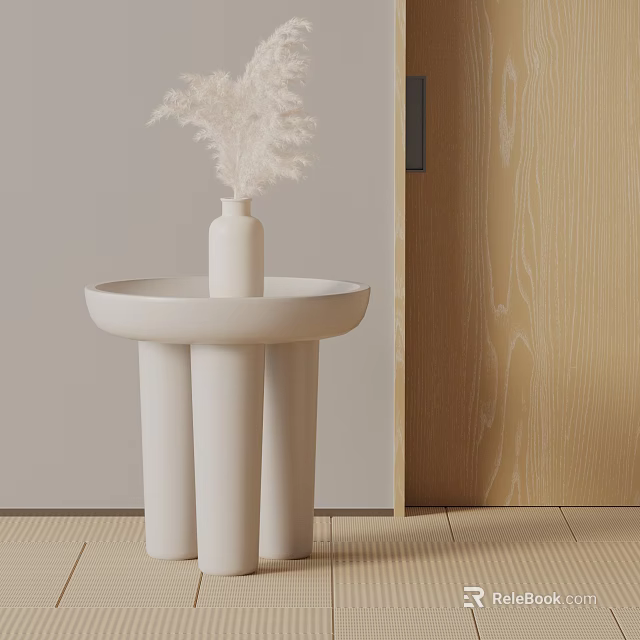 Minimalist White Side Table With Cylindrical Legs And Decorative Vase 3d model 