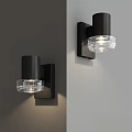 Modern Black Frame Wall Lamp With Transparent Glass Shade Illuminated On Gray Wall