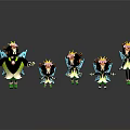 Multiple Orange Hair Fairies with Blue Wings Crowns and Green Shoes Arranged in a Line