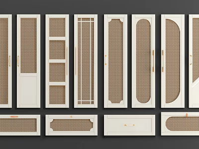 Various Interior Door Designs With Decorative Panels Grid Patterns And Gold Accents 3d model