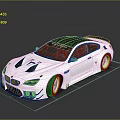Modified Sport Car With Black Roof Silver Body Graphics And Large Rear Spoiler