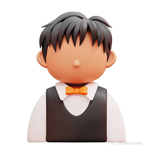 Man With Dark Short Hair Wearing White Shirt Black Vest And Orange Bow Tie 3d model 
