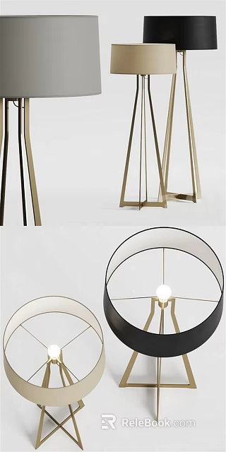 Modern Floor Lamp With Geometric Metal Stand And Round Lampshade Design 3d model 
