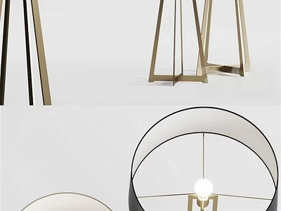 Modern Floor Lamp With Geometric Metal Stand And Round Lampshade Design 3d model