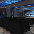 Starry Sky Ceiling Cinema Interior With Blue Seats Tiered Seating Dark Walls And Soft Lighting
