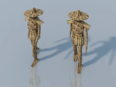 Farm implement sickle grain pottery jar dustpan cart 3d model