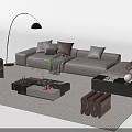 Modern Beige Sofa And Coffee Table Set With Throw Pillows Floor Lamp And Accent Chair