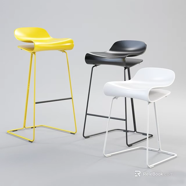 Modern Minimalist Bar Stools In Yellow Black And White With Curved Backrest And Metal Frame 3d model 