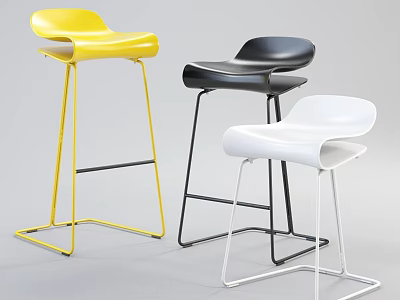 Modern Minimalist Bar Stools In Yellow Black And White With Curved Backrest And Metal Frame 3d model