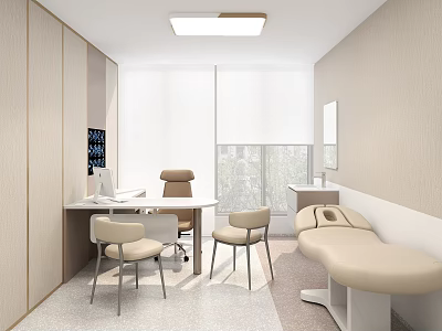 Contemporary Medical Consultation Room Interior With Desk Chairs Bench And Window Lighting 3d model