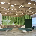 School Modern Lounge Area With Green Wall Comfortable Sofas And Wooden Tables