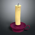 Decorative Yellow Wax Candle Placed On Red Candle Holder With Small Handle