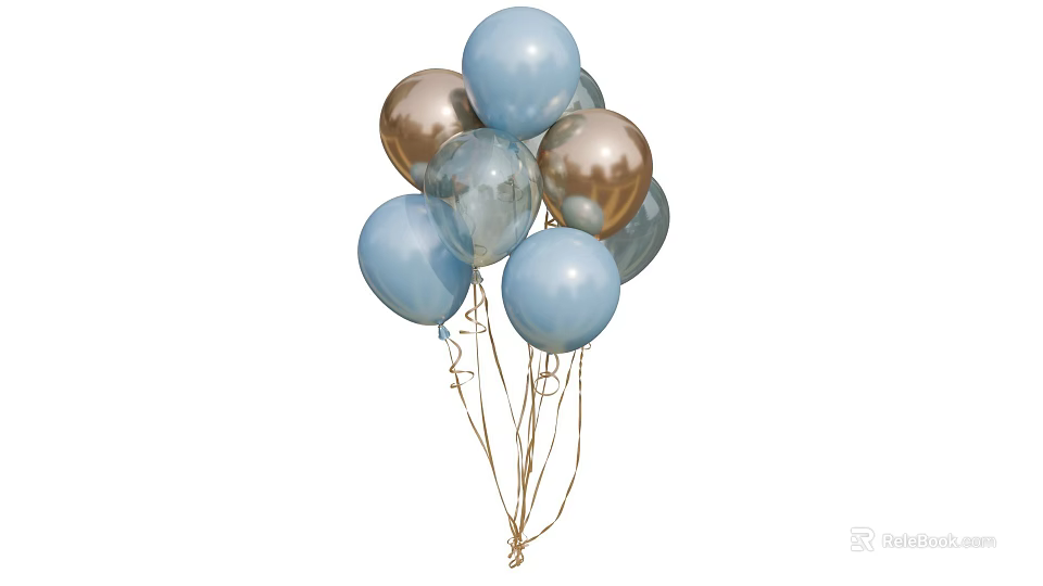 Colorful Balloons Bouquet Featuring Light Blue Silver Clear And Gold For Party Decorations 3d model 