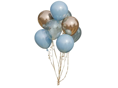 Colorful Balloons Bouquet Featuring Light Blue Silver Clear And Gold For Party Decorations 3d model