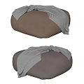 Comfortable Brown And Gray Ottoman With Striped Blanket For Living Room