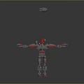 Anime Game Red Silver Mechanical Robot Character With Outstretched Arms Standing Pose