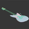 White Electric Guitar With Wooden Neck Steel Strings And Pickups On Black Background