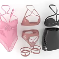 Stylish Women's Intimate Clothes Including Pink Bodysuit Black Bikini Top And Corset Accessories