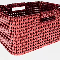Red Woven Storage Basket With Handles For Household Organization And Daily Use