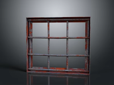 Architectural Rusty Red Brown Metal Window Frame With Grid Pattern And Vintage Industrial Style 3d model