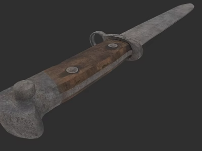 Rustic Ancient Weapon with Wooden Handle and Sharp Metal Blade Details 3d model