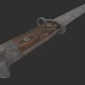 Rustic Ancient Weapon with Wooden Handle and Sharp Metal Blade Details 3d model