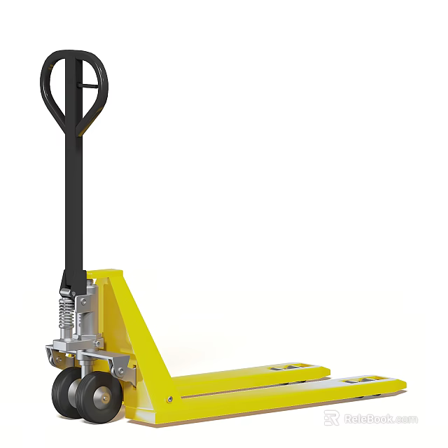 Yellow Manual Hydraulic Pallet Truck Industrial Equipment with Steel Frame and Wheels 3d model 