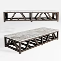 Modern Coffee Tables With Marble Top And Dark Wooden Crossed Legs Design