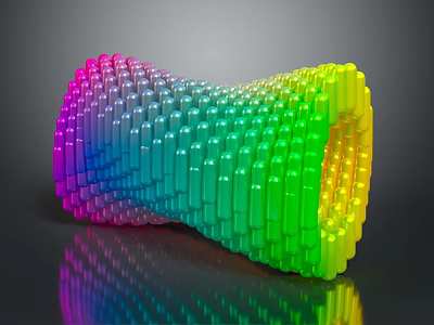 Colorful Twisted Small Cube Structure With Rainbow Gradient Shiny Surface and Black Background Reflection 3d model