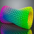 Colorful Twisted Small Cube Structure With Rainbow Gradient Shiny Surface and Black Background Reflection
